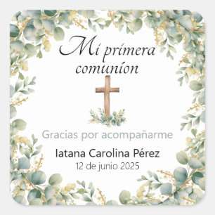 Pegatina Cuadrada Primera Comunión de Pegatinas de Mi Primera Comuni