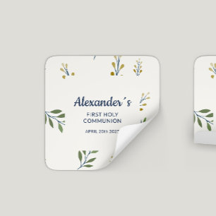 Pegatina Cuadrada Primera comunión personalizada de floral cuadrada
