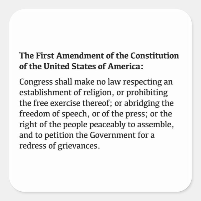Pegatina Cuadrada Primera enmienda de la Constitución (Anverso)