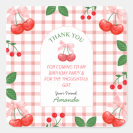 Pegatina Cuadrada Primera fiesta de cumpleaños de Cherry Fruit