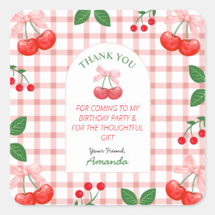 Pegatina Cuadrada Primera fiesta de cumpleaños de Cherry Fruit