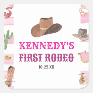 Pegatina Cuadrada Primera fiesta de cumpleaños de Rodeo Cowgirl