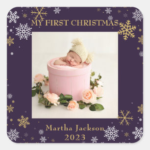 Pegatina Cuadrada Primera foto de una niña morada de lavanda de Navi