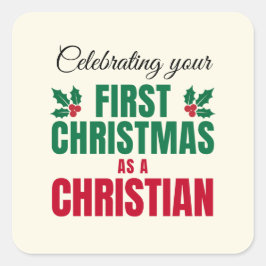 Pegatina Cuadrada PRIMERA NAVIDAD COMO CRISTIANA para nuevo creyente