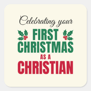 Pegatina Cuadrada PRIMERA NAVIDAD COMO CRISTIANA para nuevo creyente