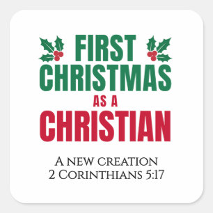 PEGATINA CUADRADA PRIMERA NAVIDAD COMO NUEVA CREENCIA CRISTIANA