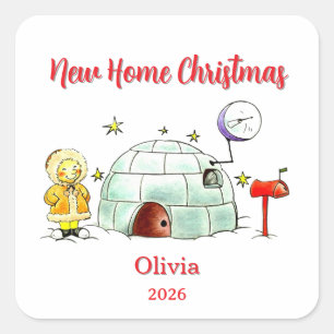 Pegatina Cuadrada Primera Navidad en Mi Nuevo Hogar