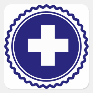 Pegatina Cuadrada Primera respuesta Cruz de la atención de la salud