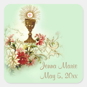 Pegatina Cuadrada Primeras flores de la eucaristía de la comunión