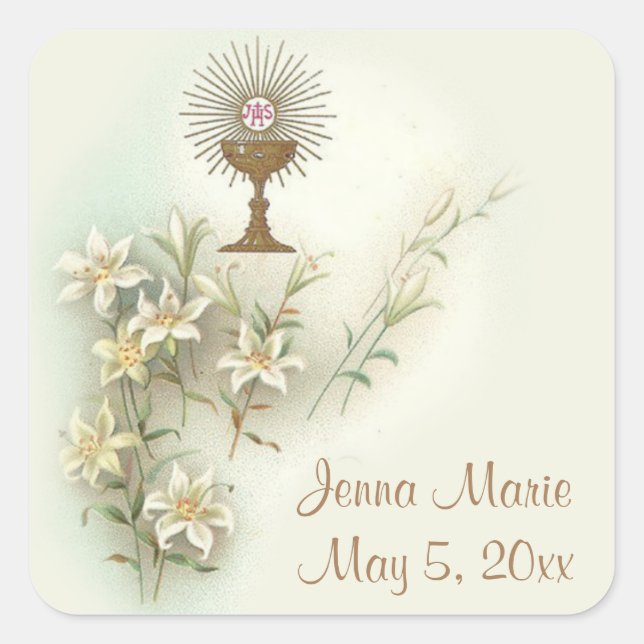 Pegatina Cuadrada Primeras flores eucarísticas de la comunión (Anverso)