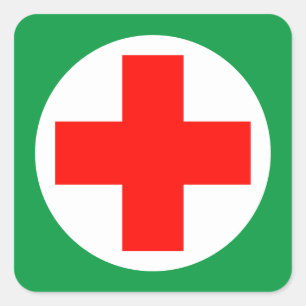 Pegatina Cuadrada Primeros auxilios - Médico - Ambulancia, Ayuda