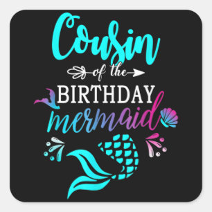 Pegatina Cuadrada Primo De La Sirenita De Cumpleaños
