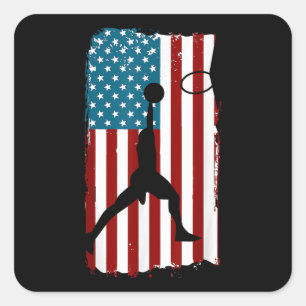 Pegatina Cuadrada Prin atleta patriota de baloncesto con bandera est