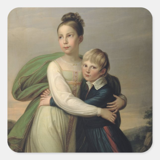 Pegatina Cuadrada Prince Albrecht y Princesa Louise, c.1817 (Anverso)