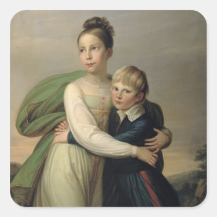 Pegatina Cuadrada Prince Albrecht y Princesa Louise, c.1817