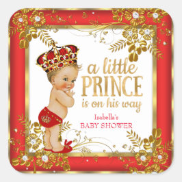 Pegatina Cuadrada Prince Baby Shower Boy Red Gold White Blona