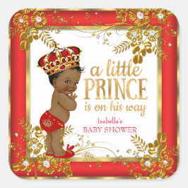 Pegatina Cuadrada Prince Baby Shower Boy Red Gold White Ethnic