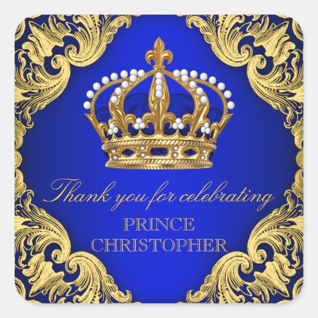 Pegatina Cuadrada Prince Baby Shower Favor Pegatinas (Anverso)