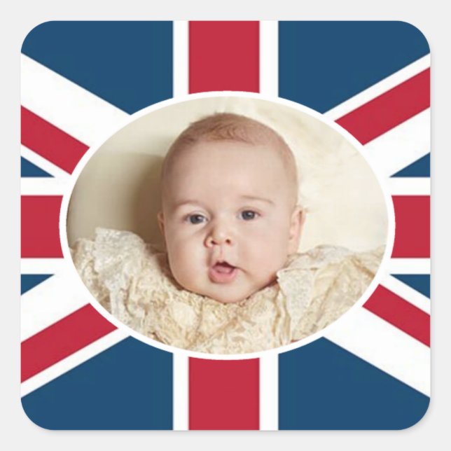 Pegatina Cuadrada Prince George - William & Kate (Anverso)