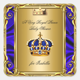 Pegatina Cuadrada Prince Royal Blue Baby Shower Regal Gold