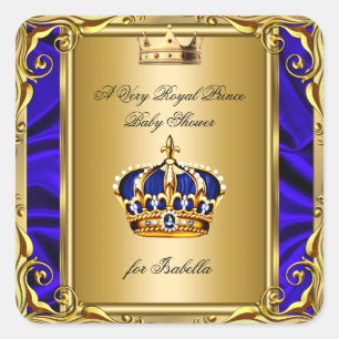 Pegatina Cuadrada Prince Royal Blue Baby Shower Regal Gold
