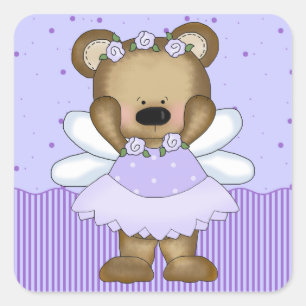 Pegatina Cuadrada Princesa azul de la hada del oso de peluche