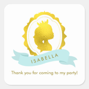 Pegatina Cuadrada Princesa Cameo Birthday de la menta