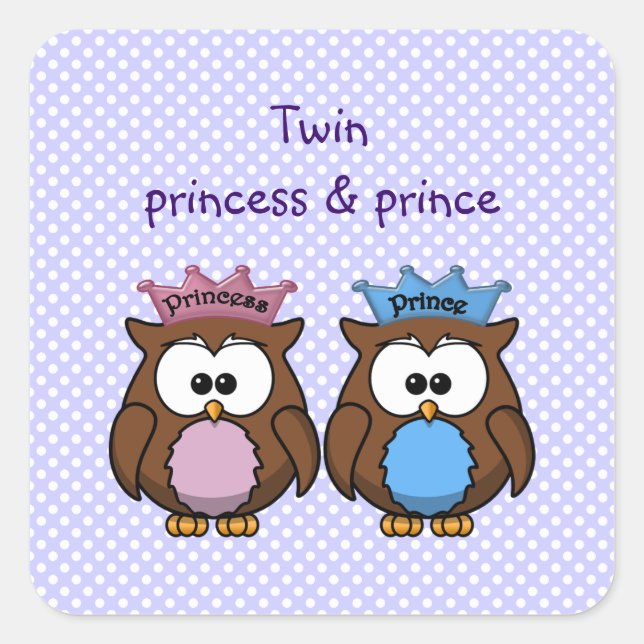 Pegatina Cuadrada princesa de búho gemelo y príncipe (Anverso)
