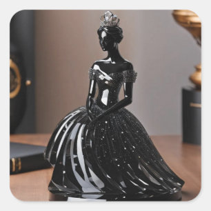 Pegatina Cuadrada Princesa de cristal de cristal con vestido negro