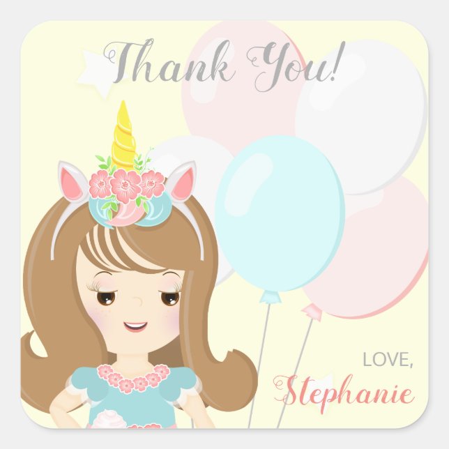 Pegatina Cuadrada Princesa de Unicorn (Anverso)