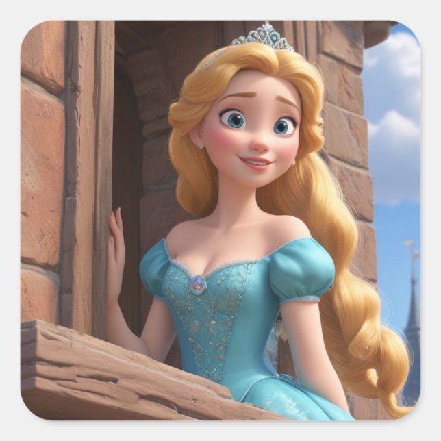 Pegatina Cuadrada Princesa en el castillo (Anverso)