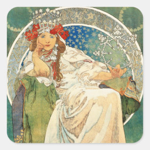 Pegatina Cuadrada Princesa Hyacinth Stickers de Alfonso Mucha