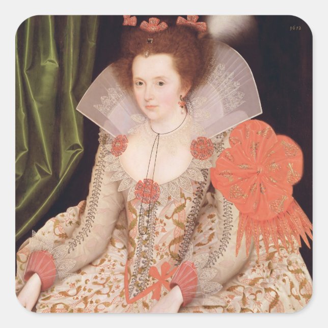 Pegatina Cuadrada Princesa Isabel, hija de James I, 1612 (Anverso)