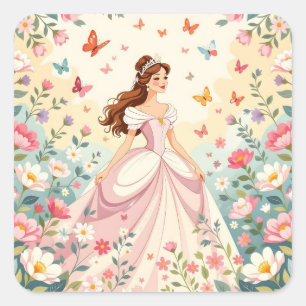 Pegatina Cuadrada Princesa linda con mariposas