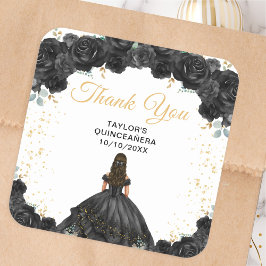 Pegatina Cuadrada Princesa Negra Quinceañera Gracias