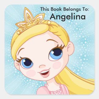 Pegatina Cuadrada Princesa Pegatina, este libro pertenece a, etiquet