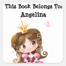 Pegatina Cuadrada Princesa Pegatina, este libro pertenece a, etiquet