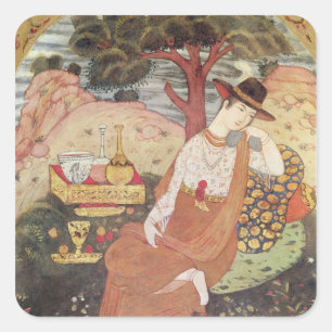 Pegatina Cuadrada Princesa sentada en un jardín, Dinastía Safávida