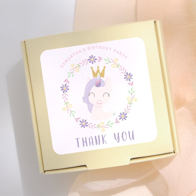 Pegatina Cuadrada Princesa Unicornio Rosa Mágico | Cumpleaños Gracia (Subido por el creador)