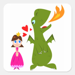Pegatina Cuadrada Princesa y dragón