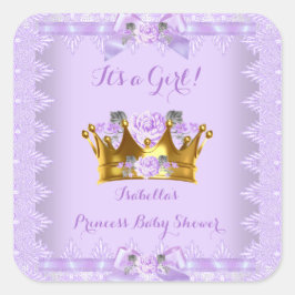 Pegatina Cuadrada Princess Baby Shower Purple Rosa Lavender Lace