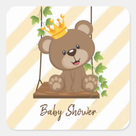 Pegatina Cuadrada Princess Bear Swing Boy Baby Shower
