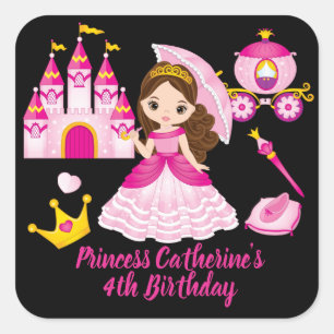Pegatina Cuadrada Princess Birthday Little Girls Nombre Personalizad