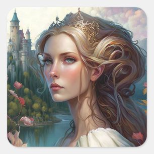 Pegatina Cuadrada Princess Castle Fantasy Art