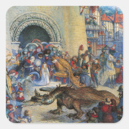 Pegatina Cuadrada Princess's Birthday Dragon Folded Greeting Card