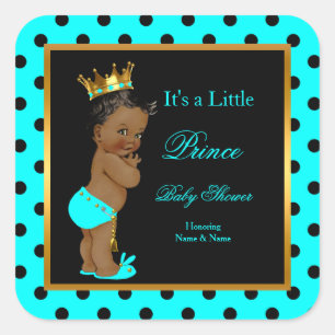 Pegatina Cuadrada Príncipe Baby Shower Niño Verde Azul Negro Étnico