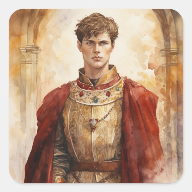 Pegatina Cuadrada Príncipe medieval (Anverso)
