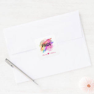 Pegatina Cuadrada Prisión LGBTQ personalizada Corazón de color arcoi