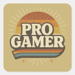 Pegatina Cuadrada PRO GAMER — Insignia de puesta de sol de época