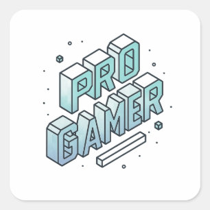 Pegatina Cuadrada PRO GAMER — Logotipo de letra en bloque 3D isométr